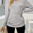 Small Light Gray Drawstring Long Sleeve Top