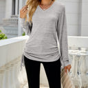 Small Light Gray Drawstring Long Sleeve Top