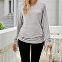 Small Light Gray Drawstring Long Sleeve Top