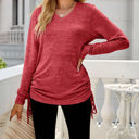 Small Red Drawstring Long Sleeve Top