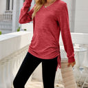 Small Red Drawstring Long Sleeve Top