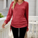 Small Red Drawstring Long Sleeve Top