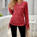 Small Red Drawstring Long Sleeve Top