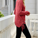 Small Red Drawstring Long Sleeve Top