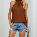 Small Brown Tie Back Solid Halter Top