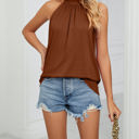 Small Brown Tie Back Solid Halter Top