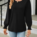 Large Black Scoop Neck Long Smocked Sleeve Top