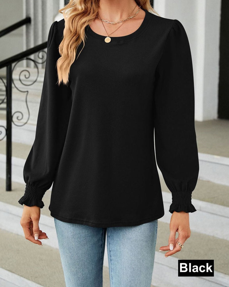 Scoop Neck Long Smocked Sleeve Top