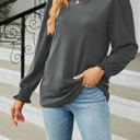 Small Gray Scoop Neck Long Smocked Sleeve Top