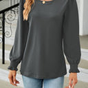 Small Gray Scoop Neck Long Smocked Sleeve Top