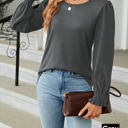 XXL Gray Scoop Neck Long Smocked Sleeve Top