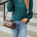 Small Green Scoop Neck Long Smocked Sleeve Top