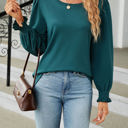 Small Green Scoop Neck Long Smocked Sleeve Top