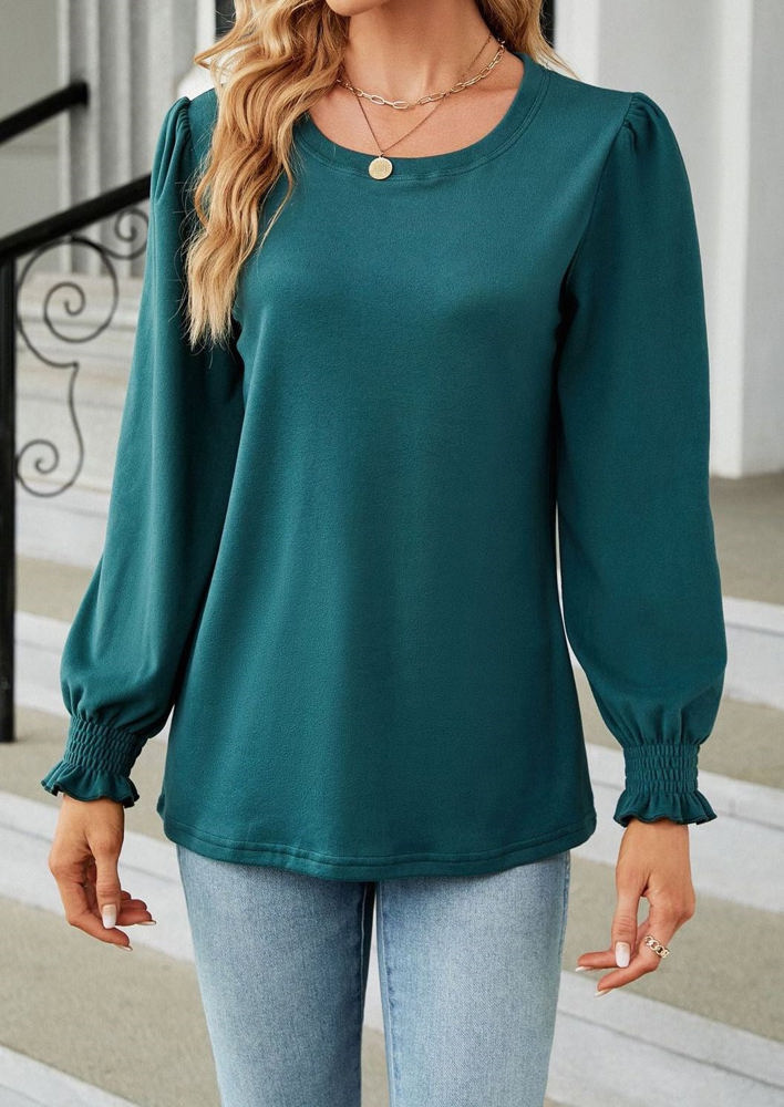 Scoop Neck Long Smocked Sleeve Top