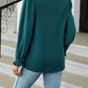 Small Green Scoop Neck Long Smocked Sleeve Top