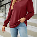 Large Red Scoop Neck Long Smocked Sleeve Top