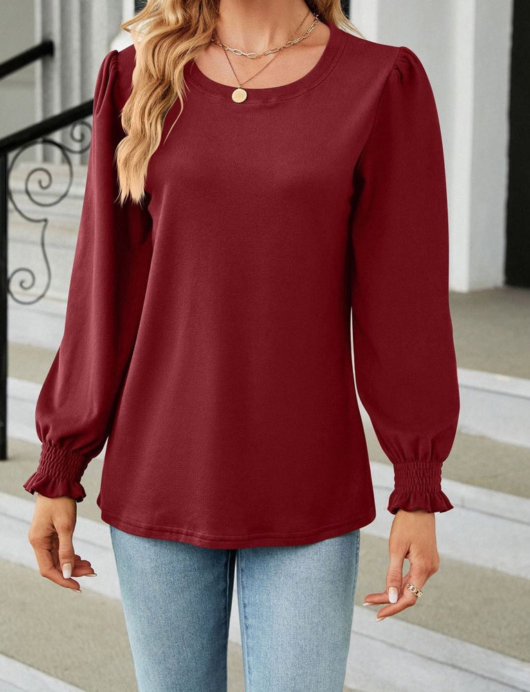 Scoop Neck Long Smocked Sleeve Top