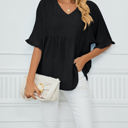  Textured Ruffled Gathered Top