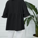 Small Black Textured Ruffled Gathered Top