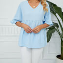 Small Blue Textured Ruffled Gathered Top