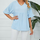 Small Blue Textured Ruffled Gathered Top