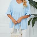 Small Blue Textured Ruffled Gathered Top