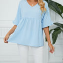 Small Blue Textured Ruffled Gathered Top