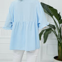 Small Blue Textured Ruffled Gathered Top