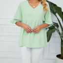 Small Green Textured Ruffled Gathered Top