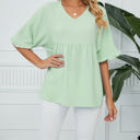 Small Green Textured Ruffled Gathered Top