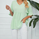 Small Green Textured Ruffled Gathered Top