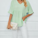 Small Green Textured Ruffled Gathered Top