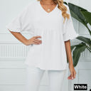 Large White Textured Ruffled Gathered Top