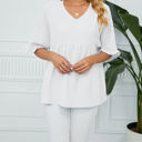 Small White Textured Ruffled Gathered Top