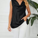 Small Black Cowl Neck Draped Sleeveless Top