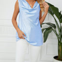 Small Blue Cowl Neck Draped Sleeveless Top