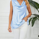 Small Blue Cowl Neck Draped Sleeveless Top