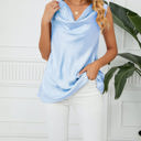 XXL Blue Cowl Neck Draped Sleeveless Top