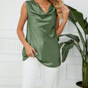 Small Green Cowl Neck Draped Sleeveless Top