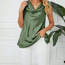 Small Green Cowl Neck Draped Sleeveless Top