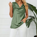 Small Green Cowl Neck Draped Sleeveless Top