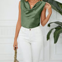 Small Green Cowl Neck Draped Sleeveless Top