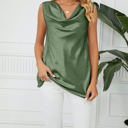 XL Green Cowl Neck Draped Sleeveless Top