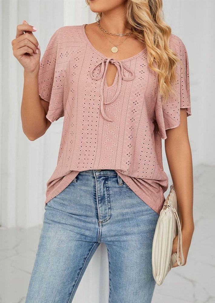 Butterfly Sleeve Eyelet Bow Top