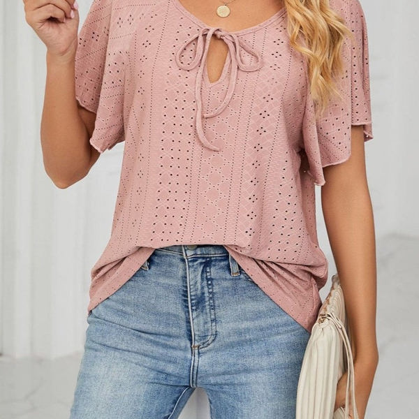 Butterfly Sleeve Eyelet Bow Top