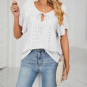  Butterfly Sleeve Eyelet Bow Top