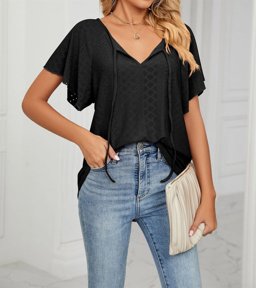 Butterfly Sleeve Eyelet Bow Top