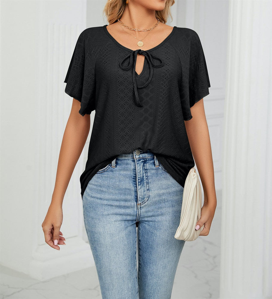 Butterfly Sleeve Eyelet Bow Top