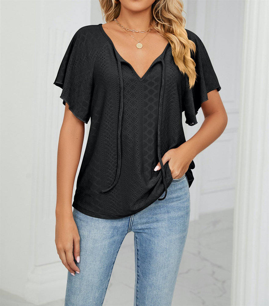 Butterfly Sleeve Eyelet Bow Top