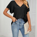 Medium Black Butterfly Sleeve Eyelet Bow Top